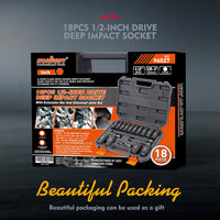 18Pc Deep Impact Socket Set Imperial / SAE Extension Flexible Adaptor 1/2" Drive - ElectronX Plus