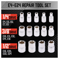 14Pc E Torx Socket Set Female Start Bit External Hex Torque E4-E24 With Case - ElectronX Plus