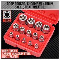 14Pc E Torx Socket Set Female Start Bit External Hex Torque E4-E24 With Case - ElectronX Plus