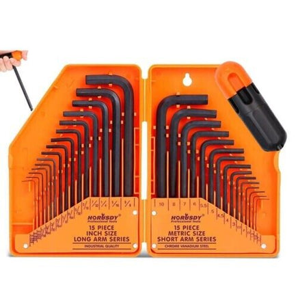 31-Piece Hex Key Set with T-Handle, Metric & Imperial Sizes Allen Wrench Set with Storage Case - ElectronX Plus