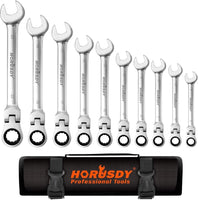 10Pc Flexible Head Ratchet Spanner Set Metric Wrench CRV With Carry Pouch 8-22MM - ElectronX Plus