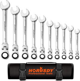 10Pc Flexible Head Ratchet Spanner Set Metric Wrench CRV With Carry Pouch 8-22MM - ElectronX Plus