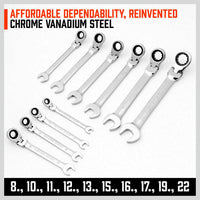 10Pc Flexible Head Ratchet Spanner Set Metric Wrench CRV With Carry Pouch 8-22MM - ElectronX Plus