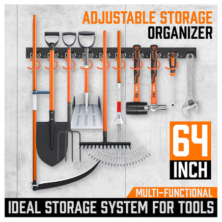 64" Wall Mount Tool Hanger Garden Storage Organizer Mop Broom Holder Hook Pegs - ElectronX Plus