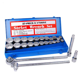 27Pc Heavy Duty Socket Wrench Set 3/4" Drive Metric & Imperial Extension Case - ElectronX Plus