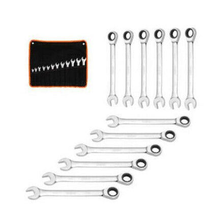 12Pc Ratchet Spanner Set Metric Open & Ring Wrenches 8-19mm CR-V + Rolling Bag - ElectronX Plus