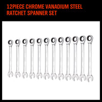 12Pc Ratchet Spanner Set Metric Open & Ring Wrenches 8-19mm CR-V + Rolling Bag - ElectronX Plus