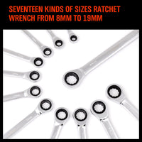 12Pc Ratchet Spanner Set Metric Open & Ring Wrenches 8-19mm CR-V + Rolling Bag - ElectronX Plus