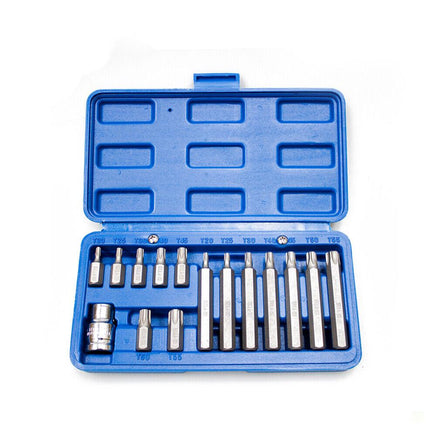 15Pc Torx Bit Set Long & Short Star Key Torque Bits 1/2" Drive CRV Storage Case - ElectronX Plus