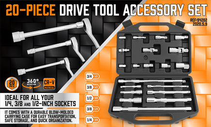 20Pc Socket Extension & Adaptor Set Flexible Joint Reducer Combination Drive Kit - ElectronX Plus