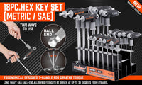 18-Piece T-Handle Hex Key Set, SAE/Imperial & Metric Sizes Allen Wrench Set Long Arm with Ball End - ElectronX Plus