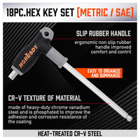 18-Piece T-Handle Hex Key Set, SAE/Imperial & Metric Sizes Allen Wrench Set Long Arm with Ball End - ElectronX Plus