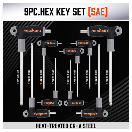 18-Piece T-Handle Hex Key Set, SAE/Imperial & Metric Sizes Allen Wrench Set Long Arm with Ball End - ElectronX Plus