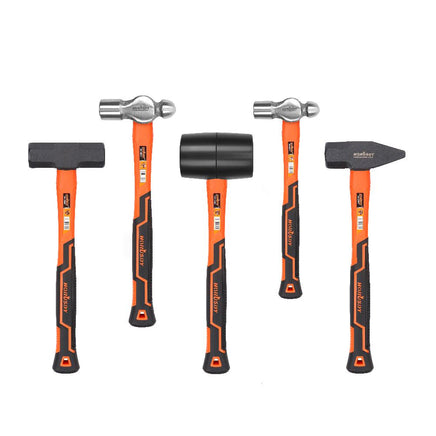 5Pc Hammer Set Rubber / Ball Pein / Sledge / Cross Pein Mallet TPR Grip Handle - ElectronX Plus