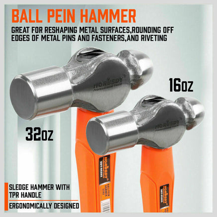 5Pc Hammer Set Rubber / Ball Pein / Sledge / Cross Pein Mallet TPR Grip Handle - ElectronX Plus