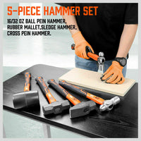 5Pc Hammer Set Rubber / Ball Pein / Sledge / Cross Pein Mallet TPR Grip Handle - ElectronX Plus