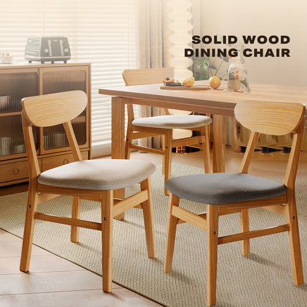 Dining Chairs Kitchen Chair Natural Wood Linen Fabric Cafe Lounge Chairs - ElectronX Plus