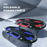 10 Player Foldable Blue Color Poker Table Blackjack Texas Holdem Table with Cup Holders - ElectronX Plus