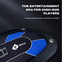 10 Player Foldable Blue Color Poker Table Blackjack Texas Holdem Table with Cup Holders - ElectronX Plus