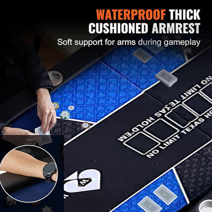 10 Player Foldable Blue Color Poker Table Blackjack Texas Holdem Table with Cup Holders - ElectronX Plus