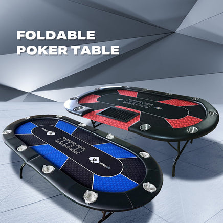 10 Player Foldable Red Color Poker Table Blackjack Texas Holdem Table with Cup Holders - ElectronX Plus