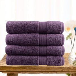 4 piece ultra light cotton bath towels in aubergine - ElectronX Plus