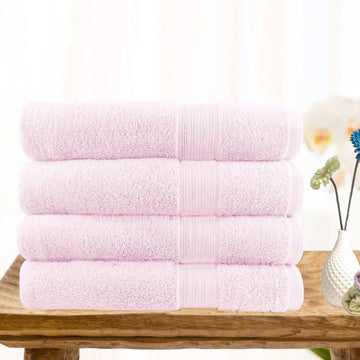 4 piece ultra light cotton bath towels in baby pink - ElectronX Plus