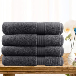 4 piece ultra light cotton bath towels in charcoal - ElectronX Plus