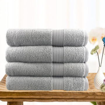 4 piece ultra light cotton bath towels in silver - ElectronX Plus