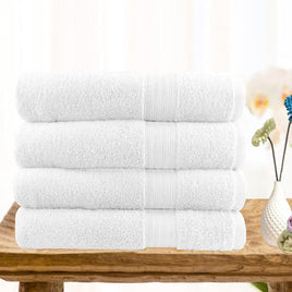 4 piece ultra light cotton bath towels in white - ElectronX Plus