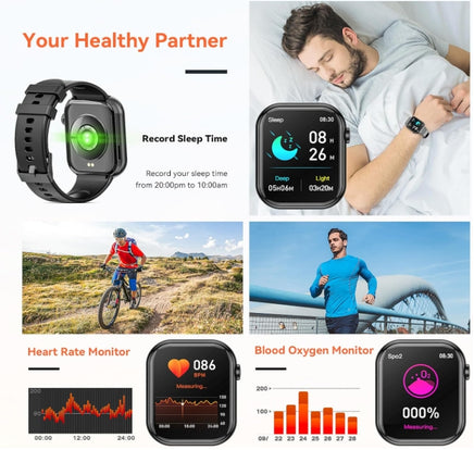 Smart Watch  44mm  Bluetooth call Screen True Multidial Blood Oxygen Game Sports Mode Pro FOR IOS and Android Black with 2 straps - ElectronX Plus