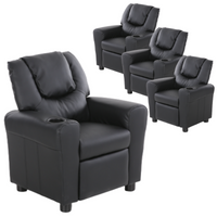 Set of 4 Oliver Kids Recliner Chair Sofa Children Lounge Couch PU Armchair Black - ElectronX Plus