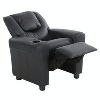 Set of 4 Oliver Kids Recliner Chair Sofa Children Lounge Couch PU Armchair Black - ElectronX Plus