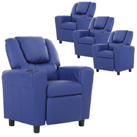 Set of 4 Oliver Kids Recliner Chair Sofa Children Lounge Couch PU Armchair Blue - ElectronX Plus