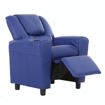 Set of 4 Oliver Kids Recliner Chair Sofa Children Lounge Couch PU Armchair Blue - ElectronX Plus