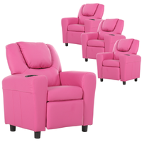 Set of 4 Oliver Kids Recliner Chair Sofa Children Lounge Couch PU Armchair Pink - ElectronX Plus