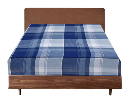 Queen Luxury 100% Cotton Flannelette Fitted Bed Sheet Flannel - Blue Check Print - ElectronX Plus