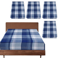 4x Queen Luxury 100% Cotton Flannelette Fitted Bed Sheet - Blue Check Print - ElectronX Plus