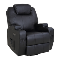 Black Massage Sofa Chair Recliner 360 Degree Swivel PU Leather Lounge 8 Point Heated - ElectronX Plus