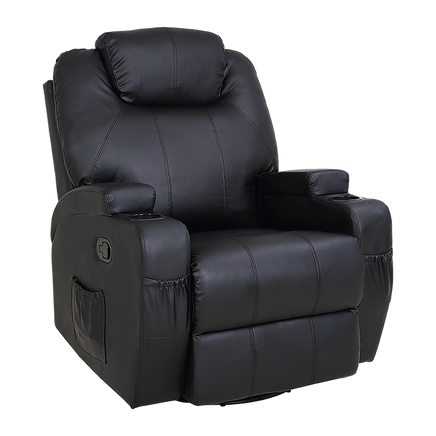 Black Massage Sofa Chair Recliner 360 Degree Swivel PU Leather Lounge 8 Point Heated - ElectronX Plus