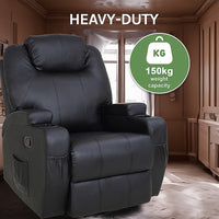 Black Massage Sofa Chair Recliner 360 Degree Swivel PU Leather Lounge 8 Point Heated - ElectronX Plus