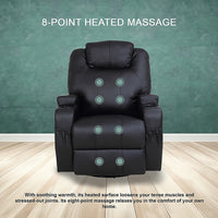 Black Massage Sofa Chair Recliner 360 Degree Swivel PU Leather Lounge 8 Point Heated - ElectronX Plus