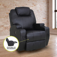 Black Massage Sofa Chair Recliner 360 Degree Swivel PU Leather Lounge 8 Point Heated - ElectronX Plus