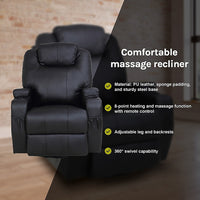 Black Massage Sofa Chair Recliner 360 Degree Swivel PU Leather Lounge 8 Point Heated - ElectronX Plus