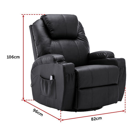 Black Massage Sofa Chair Recliner 360 Degree Swivel PU Leather Lounge 8 Point Heated - ElectronX Plus