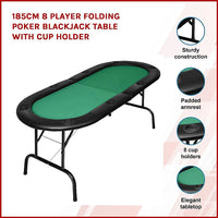 185cm 8 Player Folding Poker Blackjack Table with Cup Holder - ElectronX Plus