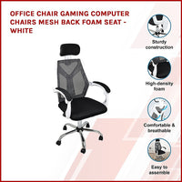 Office Chair Gaming Computer Chairs Mesh Back Foam Seat - White - ElectronX Plus