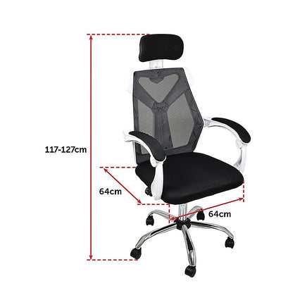 Office Chair Gaming Computer Chairs Mesh Back Foam Seat - White - ElectronX Plus