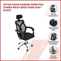 Office Chair Gaming Computer Chairs Mesh Back Foam Seat - Black - ElectronX Plus