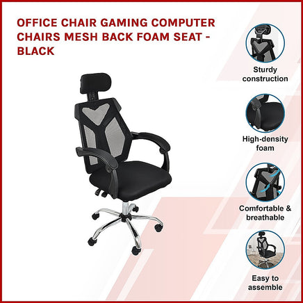 Office Chair Gaming Computer Chairs Mesh Back Foam Seat - Black - ElectronX Plus